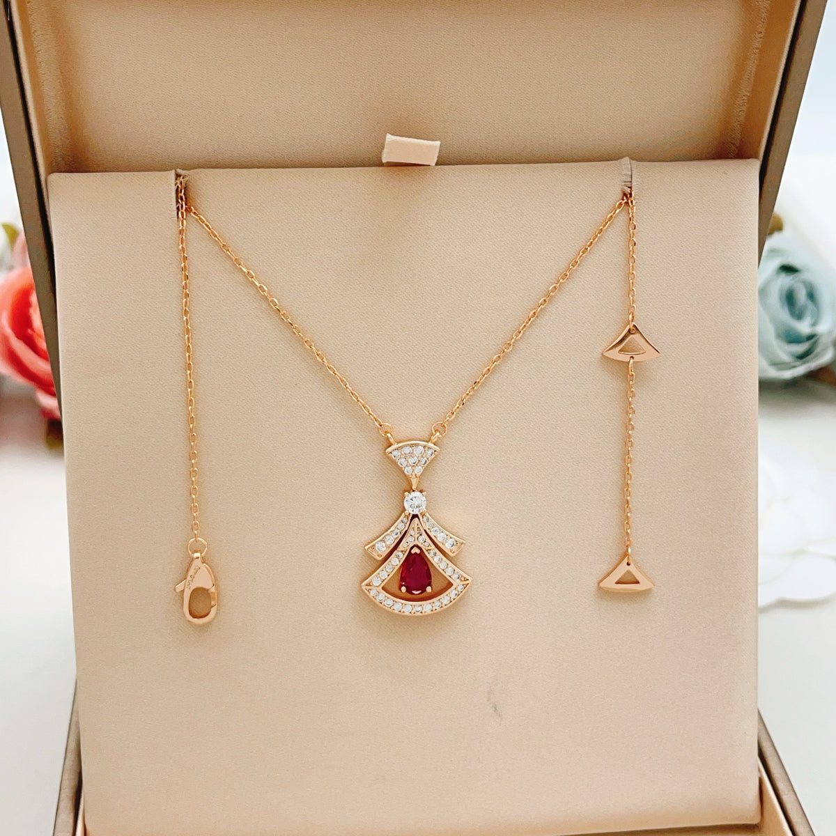 Geometric Emblem Pendant Necklace in Rose-Gold-Tone – Rose Gold Detail – Design 002 main product view