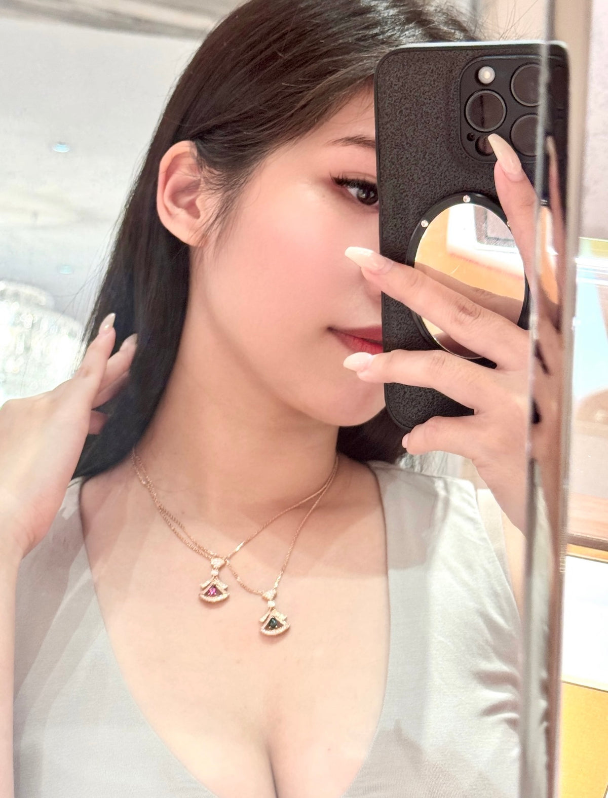 Geometric Emblem Pendant Necklace in Rose-Gold-Tone – Rose Gold Detail – Design 002 close-up detail