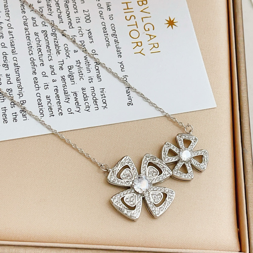 Floral Pendant Necklace in Silver-Tone detail view