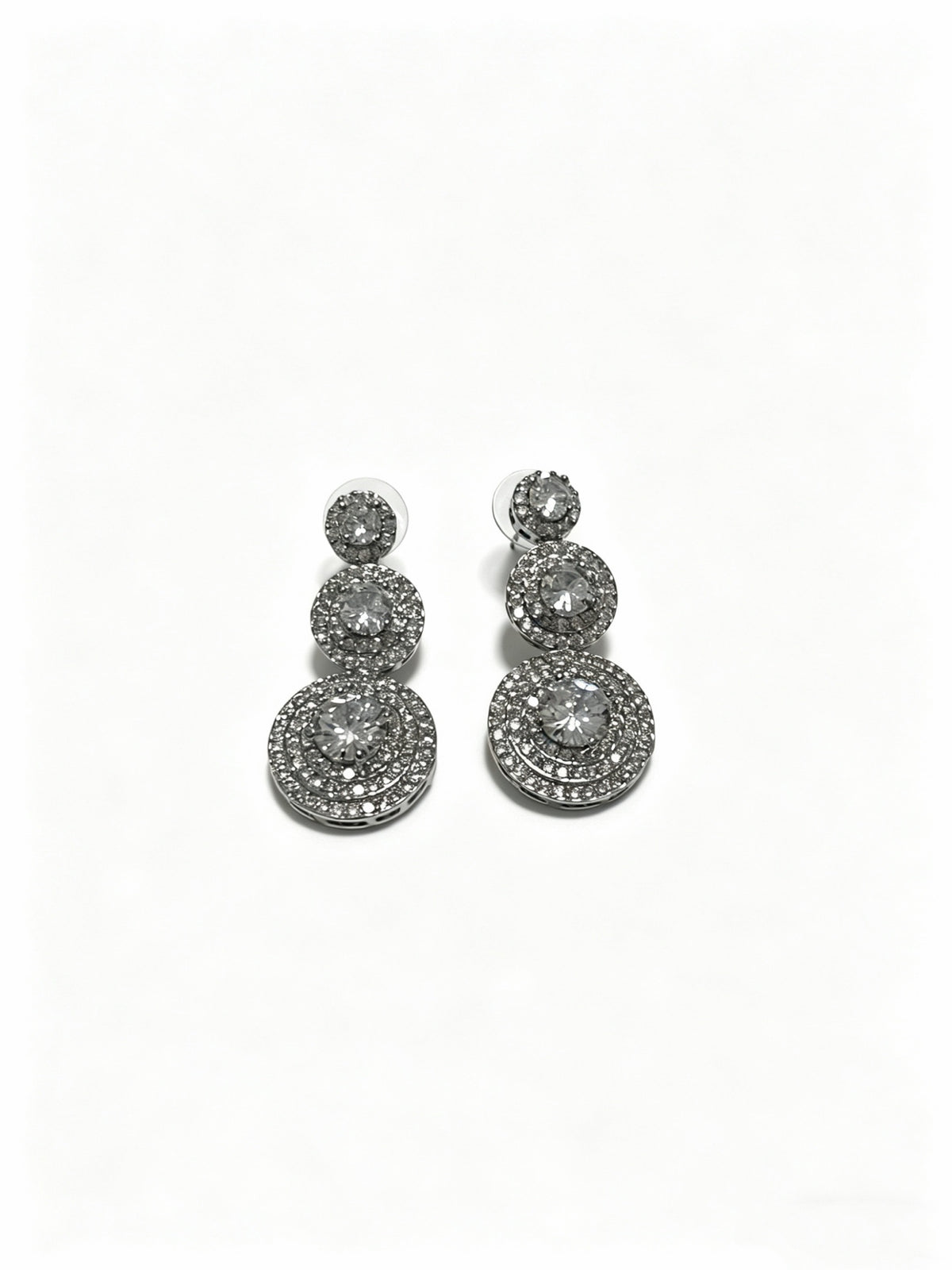 Floral Stud Earrings in Polished Metal-Tone – Crystal Detail – Design 03 front product view