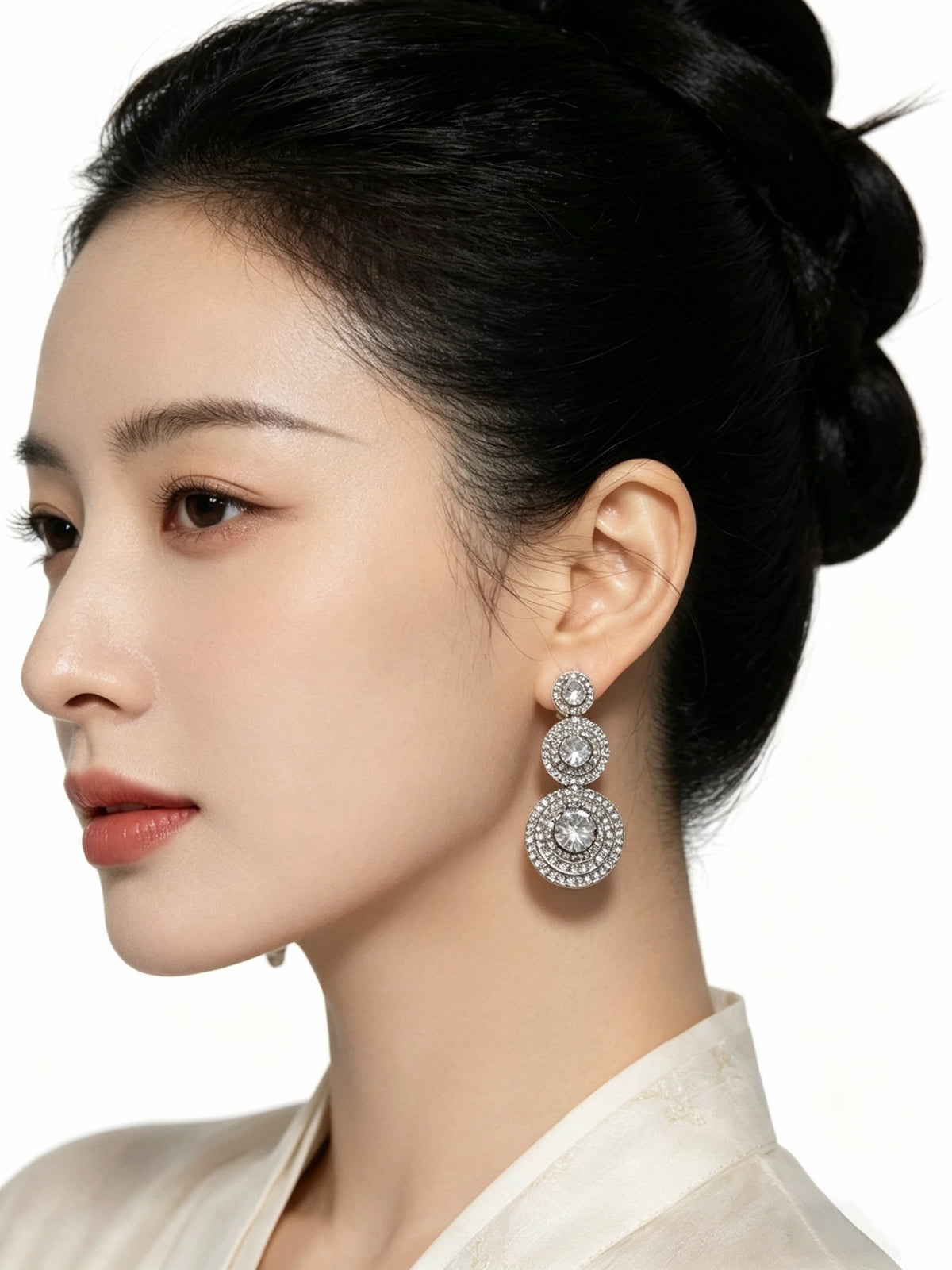 Floral Stud Earrings in Polished Metal-Tone – Crystal Detail – Design 03 main product view
