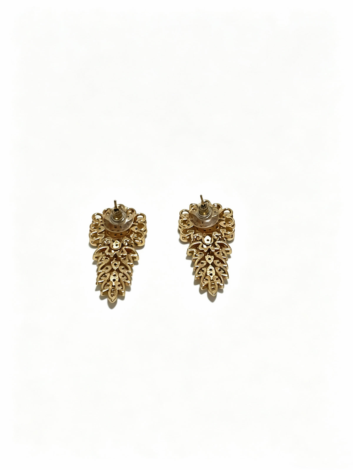 Floral Stud Earrings in Polished Metal-Tone – Crystal Detail – Design 02 side detail