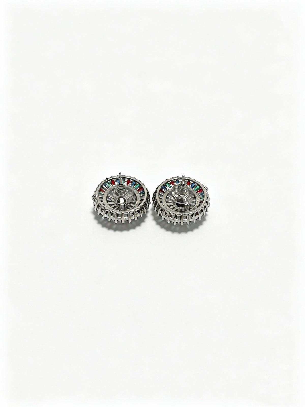 Floral Stud Earrings in Polished Metal-Tone – Crystal Detail side detail