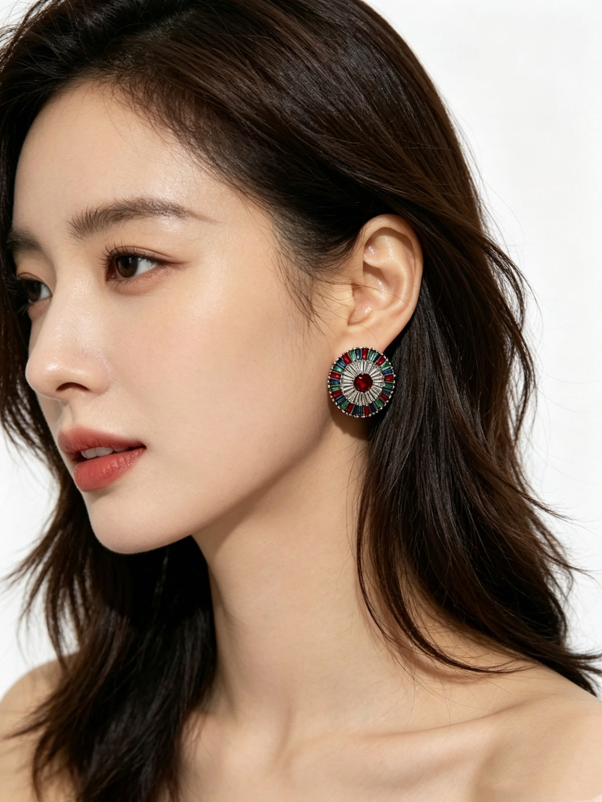 Floral Stud Earrings in Polished Metal-Tone – Crystal Detail main product view