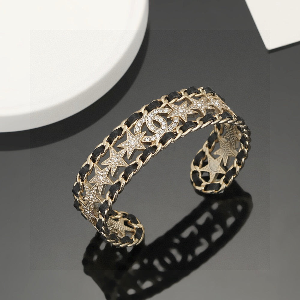 Signature Emblem Bangle in Polished Metal-Tone – Black Detail – Design 003 main product view