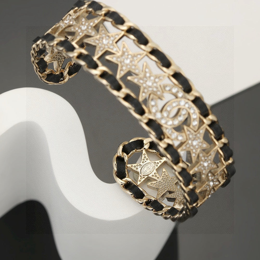 Signature Emblem Bangle in Polished Metal-Tone – Black Detail – Design 003 front product view