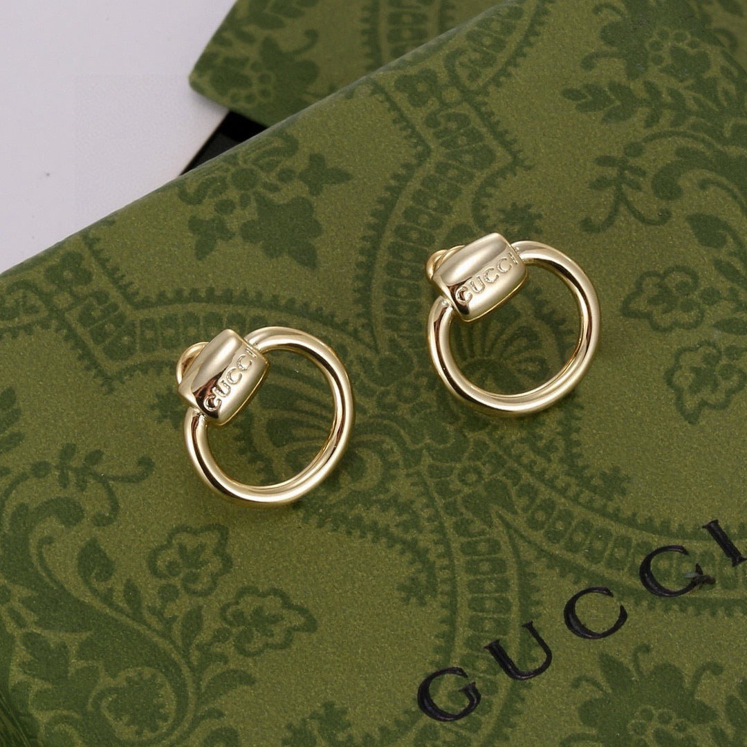 Geometric Emblem Stud Earrings in Polished Metal-Tone – Design 041 main product view