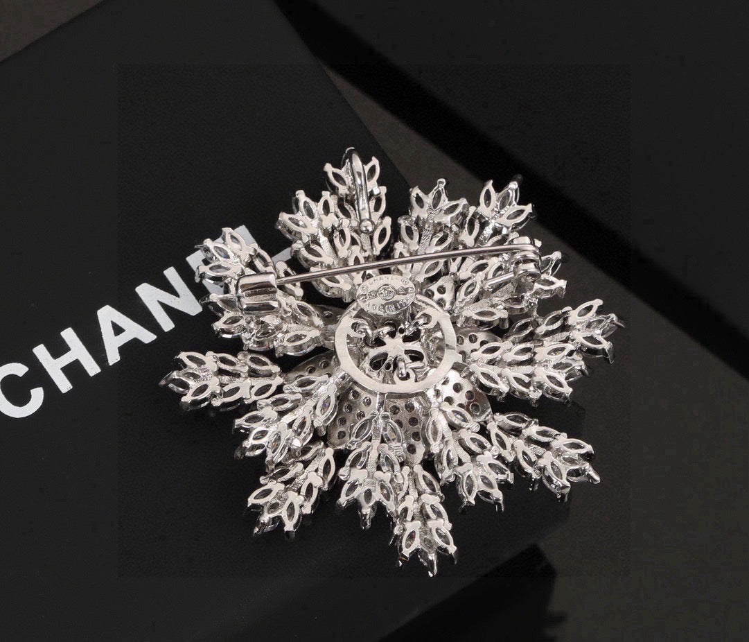 Double-C Emblem Brooch in Polished Metal-Tone – Design 046 side detail