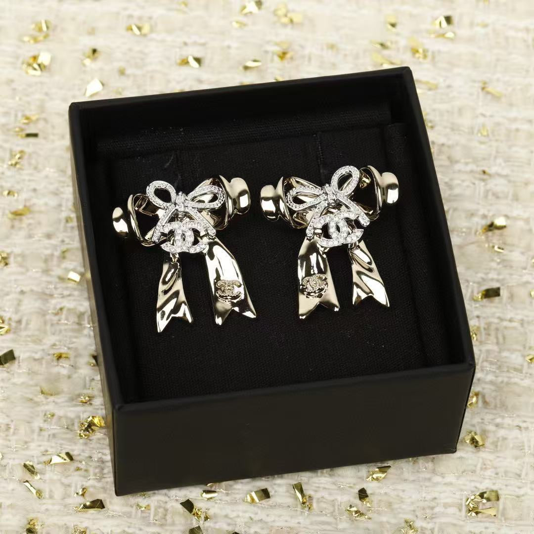 Bow Stud Earrings in Polished Metal-Tone – Design 002 front product view