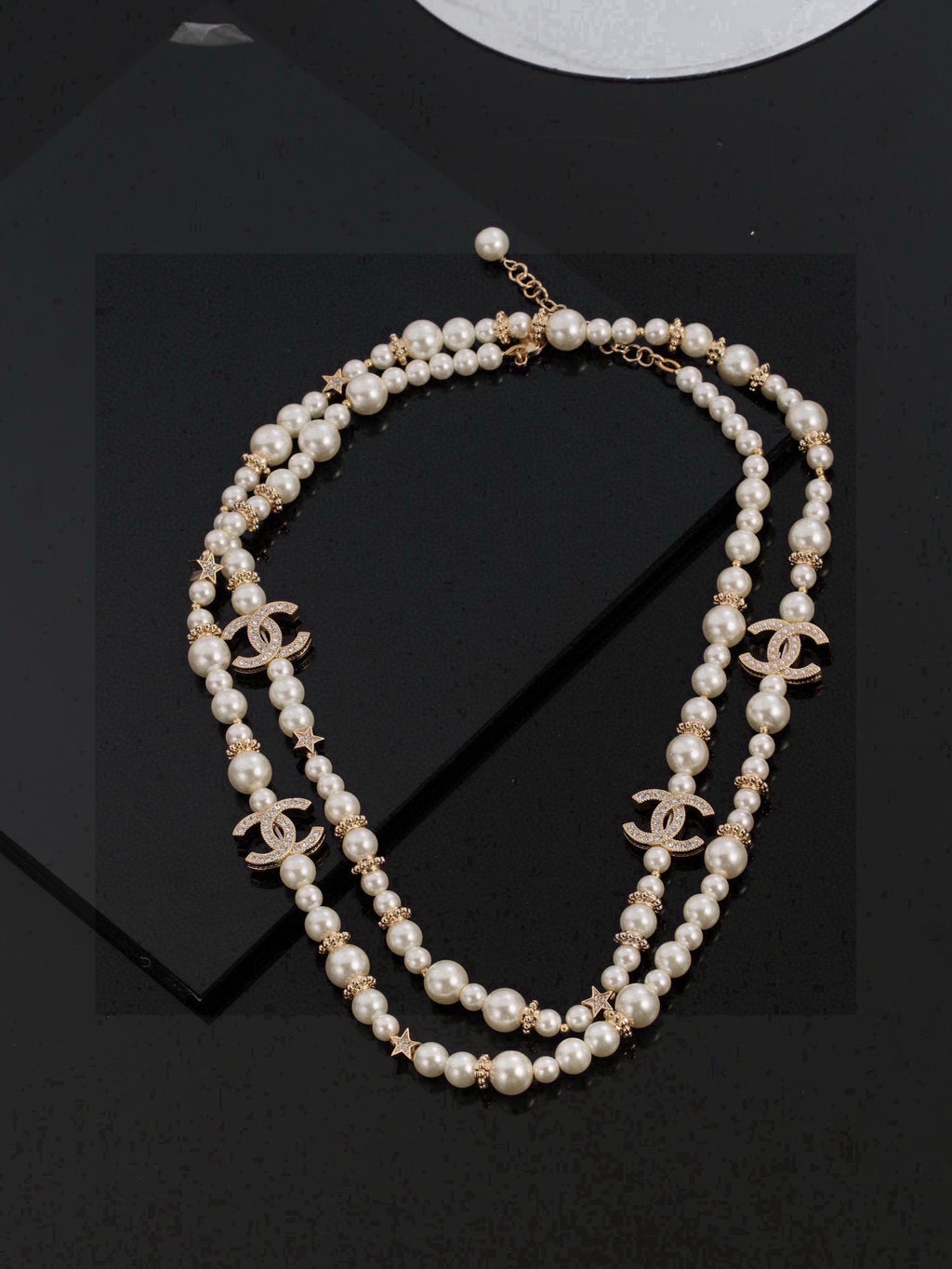 Double-C Emblem Pearl-Detail Pendant Necklace – Pearl Detail – Design 086 main product view