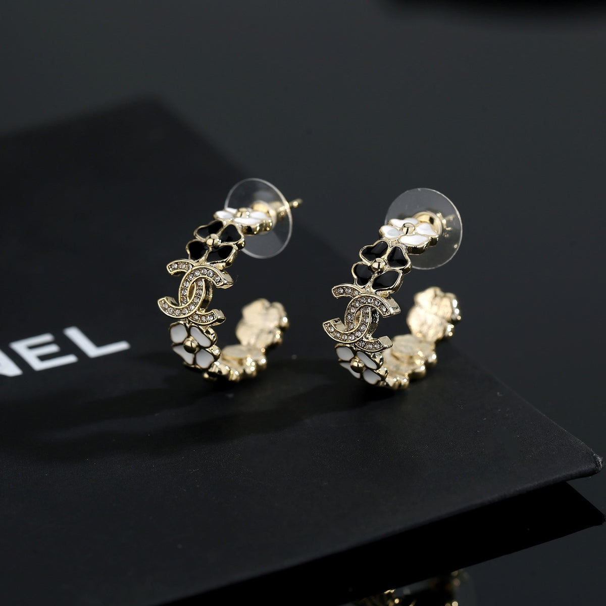 Signature Emblem Stud Earrings in Gold-Tone – Design 052 side detail