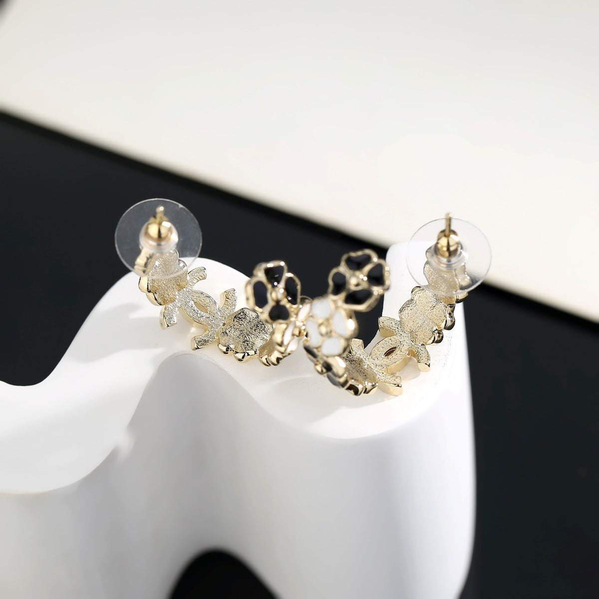 Signature Emblem Stud Earrings in Gold-Tone – Design 042 front product view