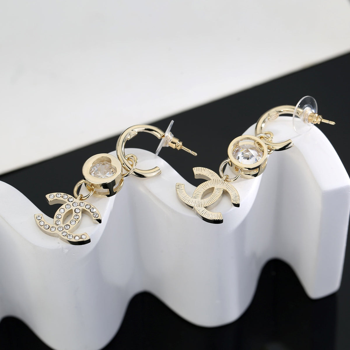 Signature Emblem Stud Earrings in Gold-Tone – Design 041 styled product view