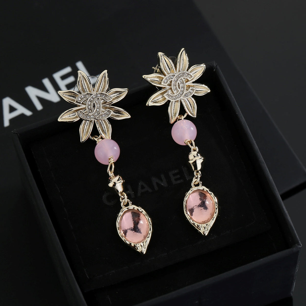 Double-C Emblem Stud Earrings in Gold-Tone – Design 019 front product view
