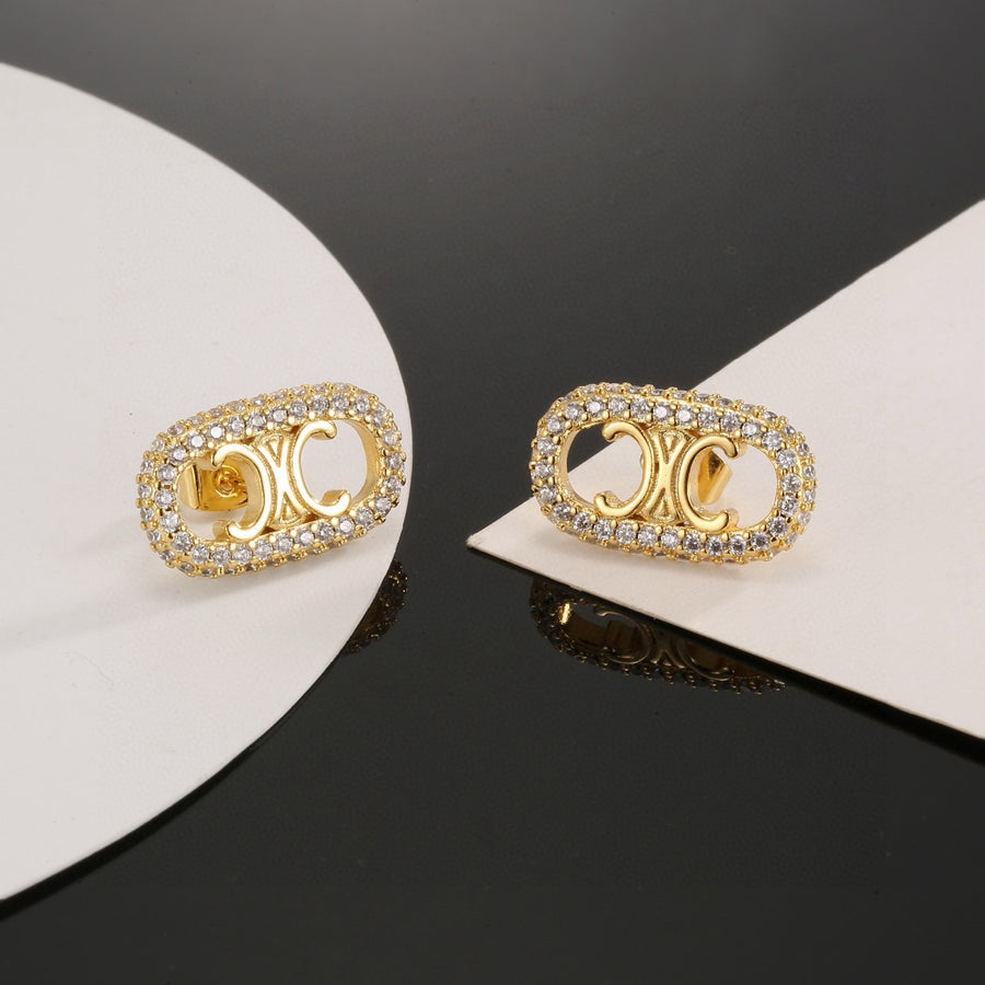 Signature Emblem Stud Earrings in Gold-Tone – Design 04 main product view