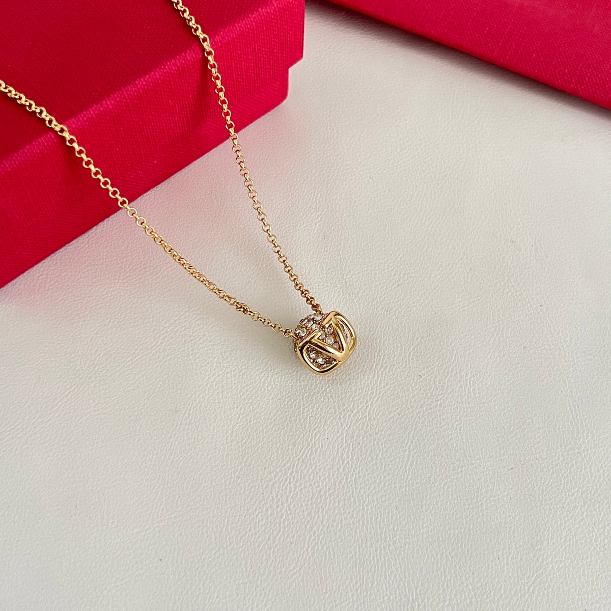 Signature Emblem Pendant Necklace in Polished Metal-Tone – Design 03 detail view