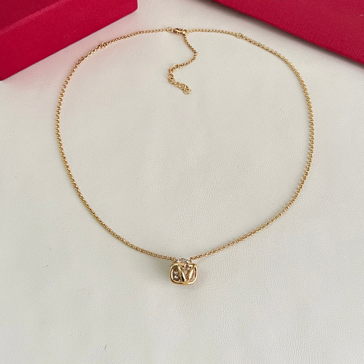 Signature Emblem Pendant Necklace in Polished Metal-Tone – Design 03 side detail