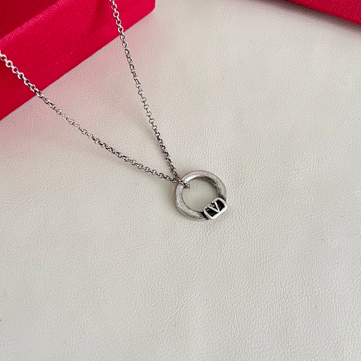 Signature Emblem Pendant Necklace in Polished Metal-Tone – Design 02 detail view