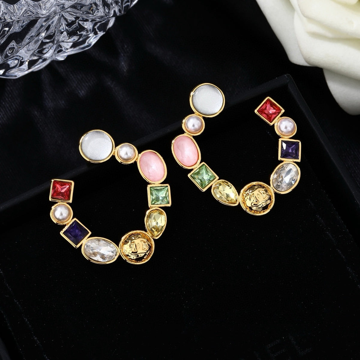 Signature Emblem Statement Earrings in Polished Metal-Tone – Design 033 styled product view