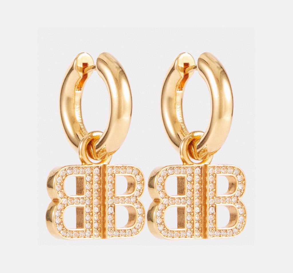 Geometric Emblem Stud Earrings in Gold-Tone – Design 008 front product view
