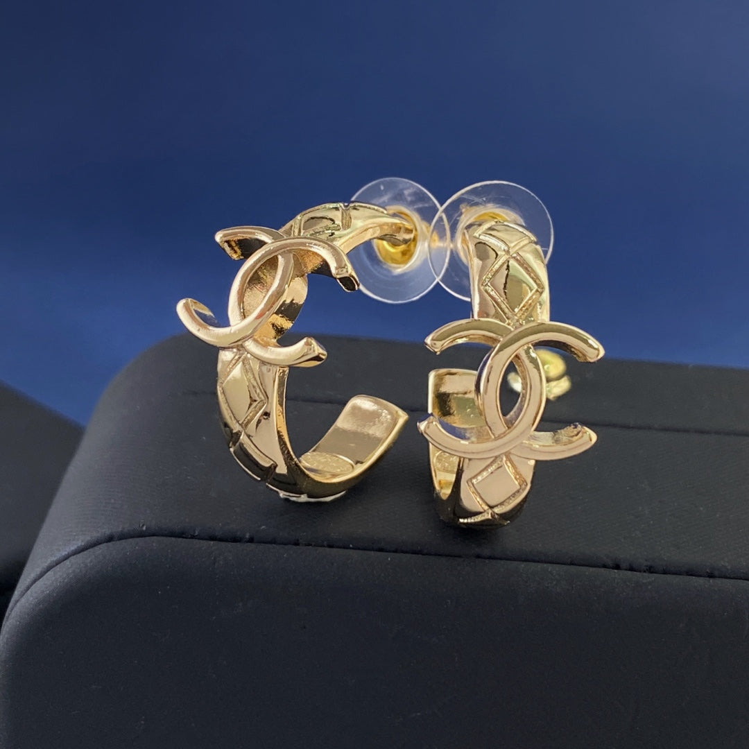Double-C Emblem Stud Earrings in Silver-Tone – Design 009 front product view