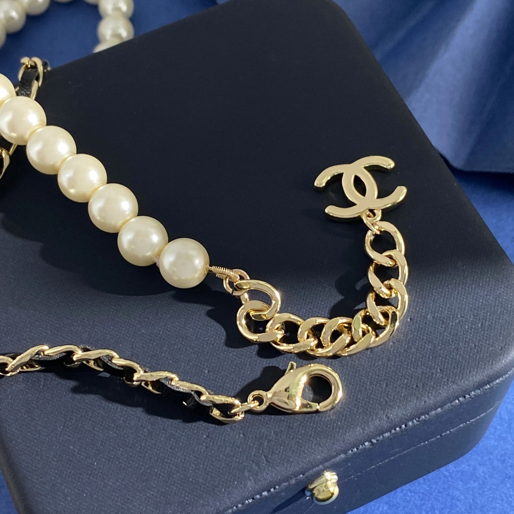 Double-C Emblem Pearl-Detail Pendant Necklace – Pearl Detail – Design 111 main product view