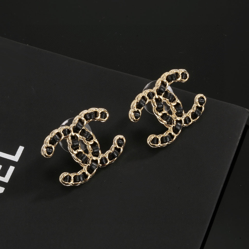 Signature Emblem Stud Earrings in Polished Metal-Tone – Black Detail side detail