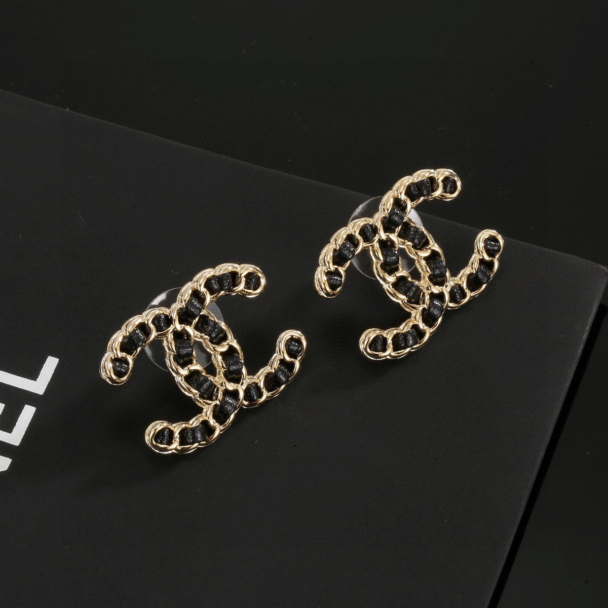 Signature Emblem Stud Earrings in Polished Metal-Tone – Black Detail side detail