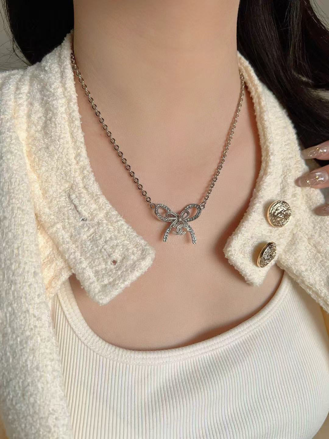 Double-C Emblem Crystal-Accent Pendant Necklace – Design 037 side detail