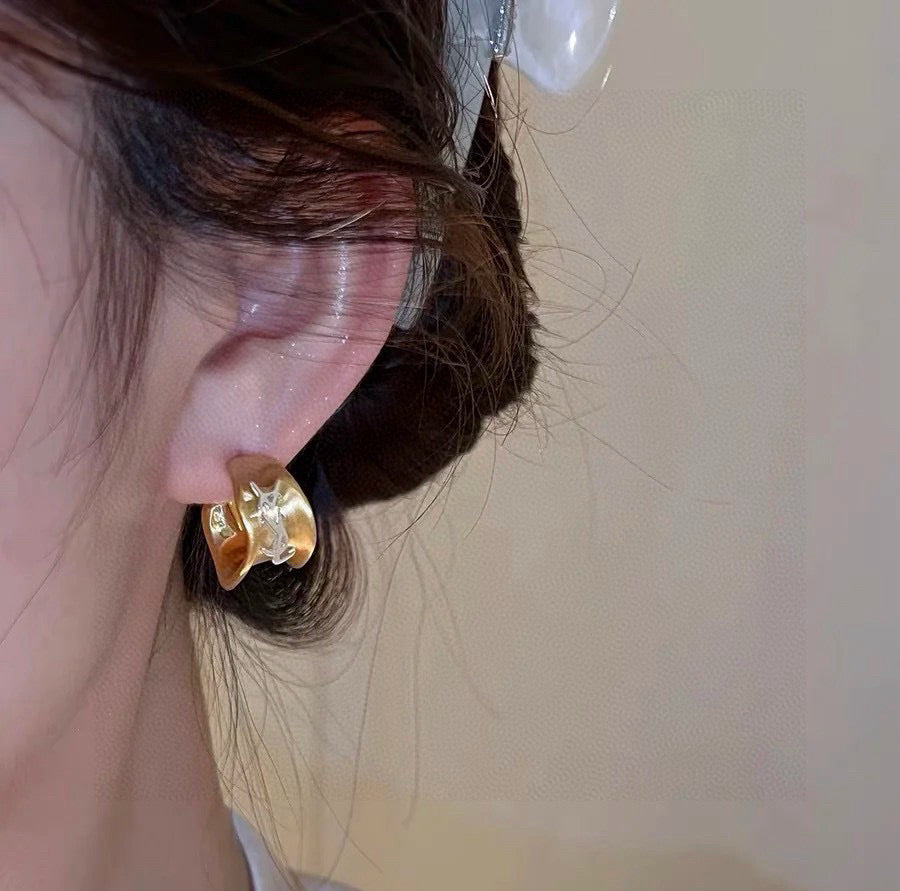 Geometric Emblem Stud Earrings in Gold-Tone – Design 010 detail view