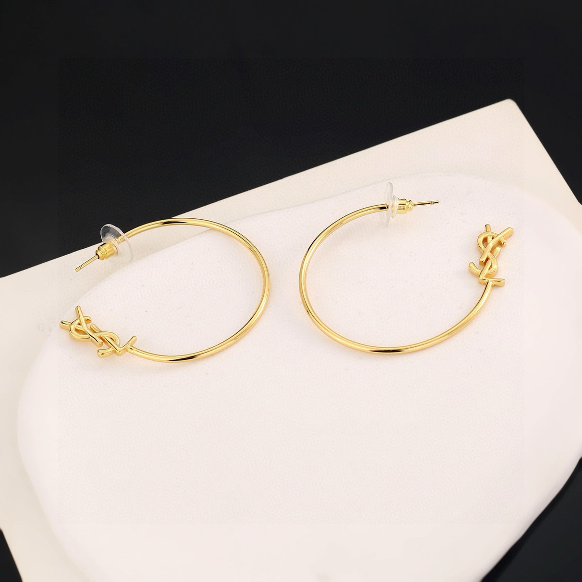 Geometric Emblem Stud Earrings in Gold-Tone – Design 008 styled product view