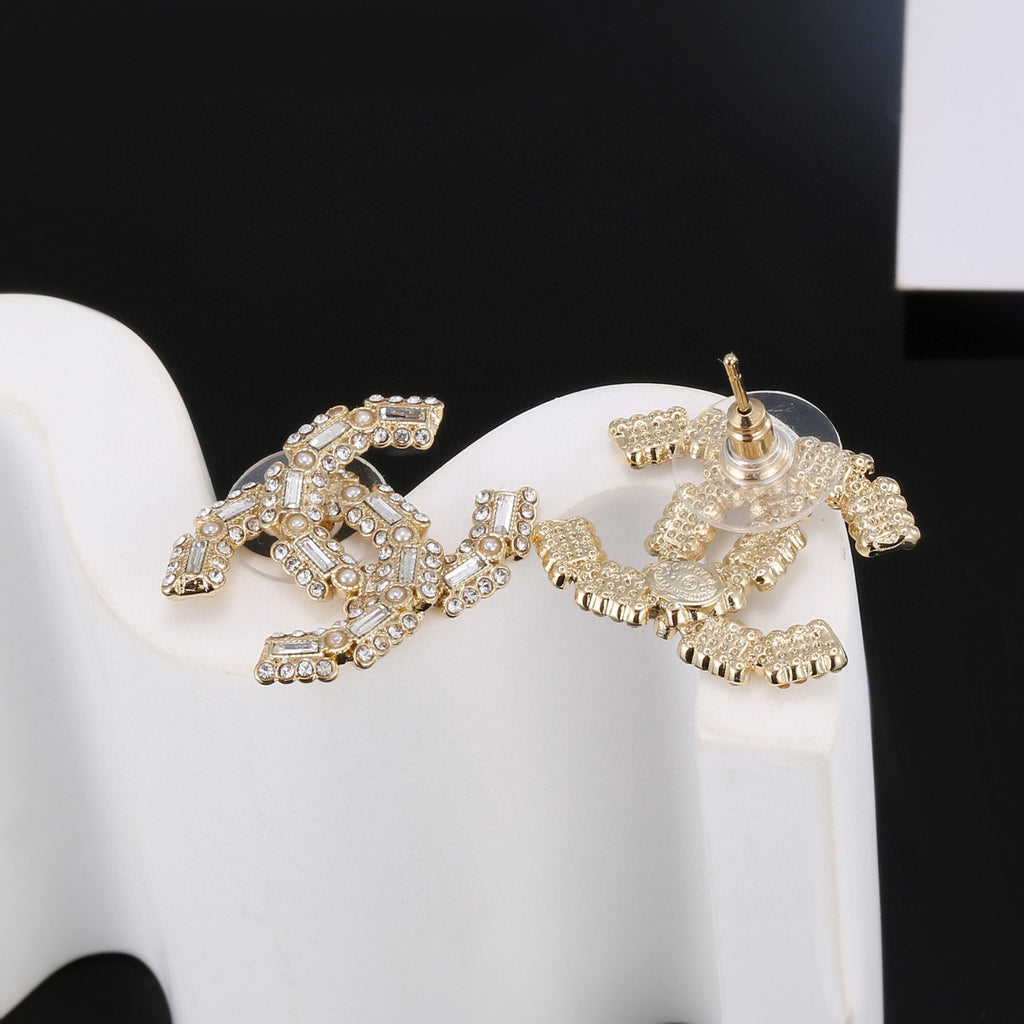 Double-C Emblem Crystal-Accent Stud Earrings – Design 037 main product view