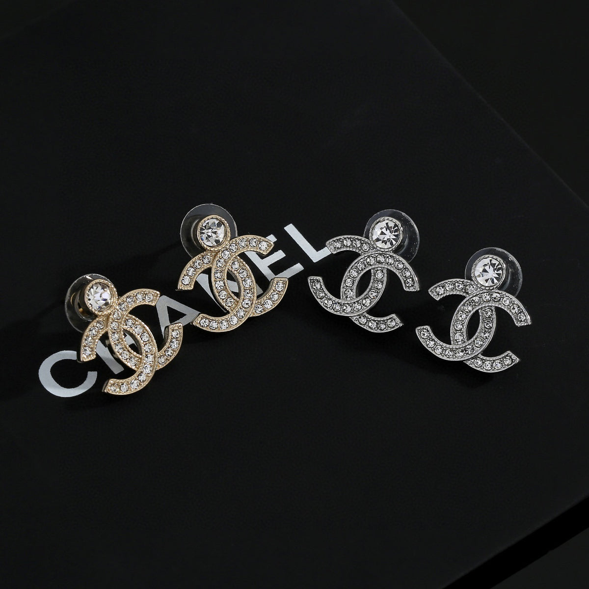 Double-C Emblem Crystal-Accent Stud Earrings – Design 036 main product view