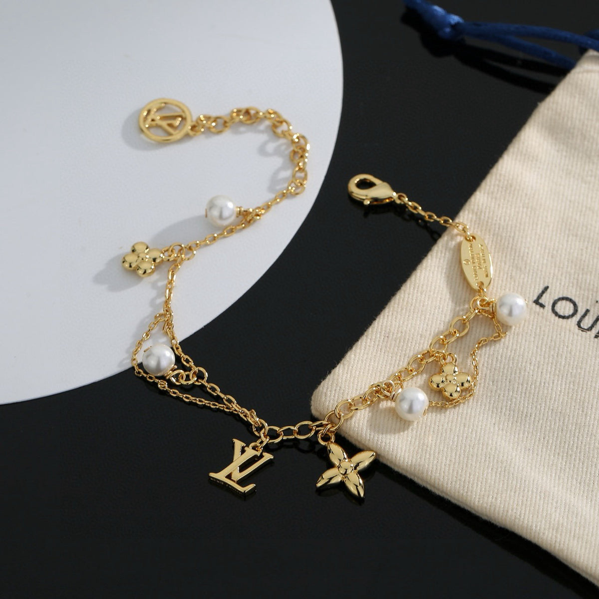 Letter Emblem Bracelet in Polished Metal-Tone – Design 030 styled product view