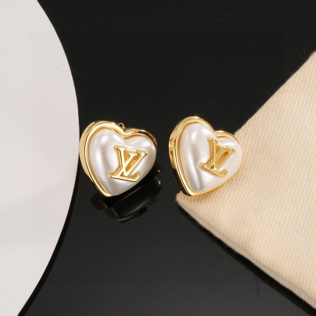 Letter Emblem Stud Earrings in Polished Metal-Tone – Design 021 main product view