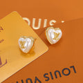 Letter Emblem Stud Earrings in Polished Metal-Tone – Design 021 main product view
