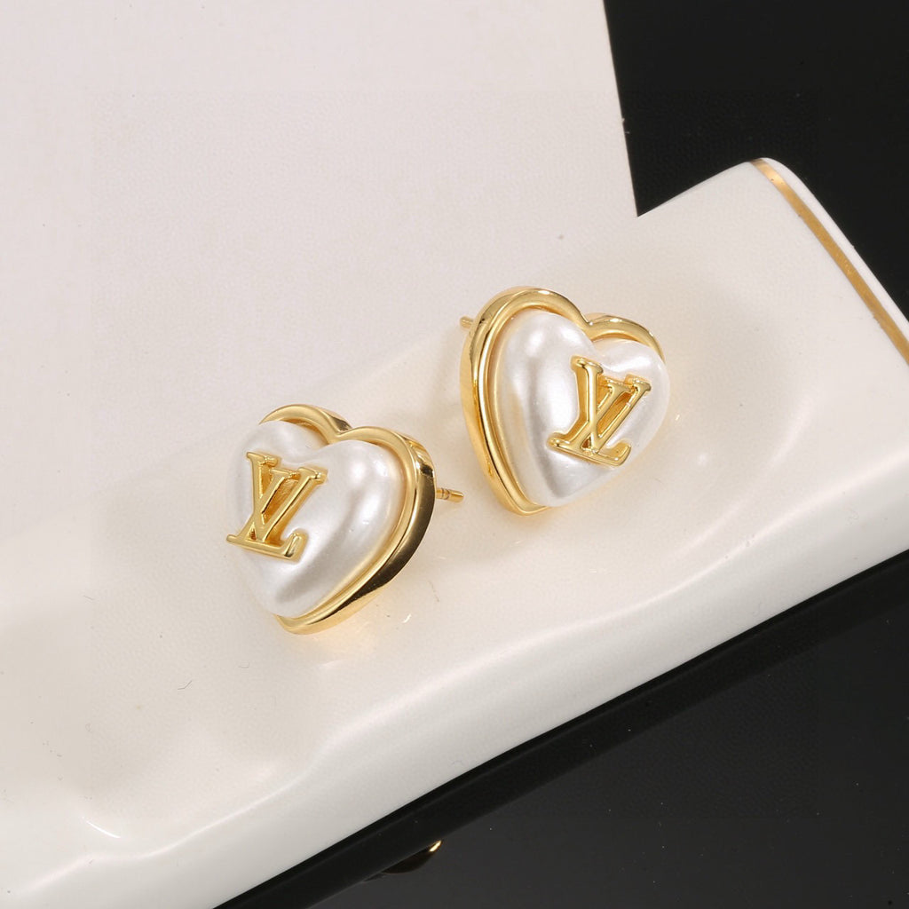 Letter Emblem Stud Earrings in Polished Metal-Tone – Design 021 side detail