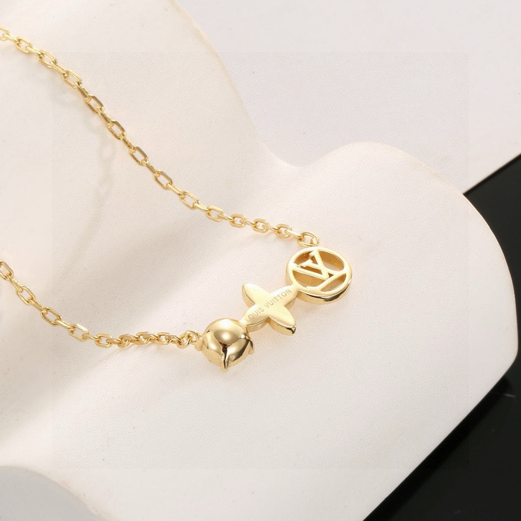 Letter Emblem Pendant Necklace in Polished Metal-Tone – Design 022 close-up detail