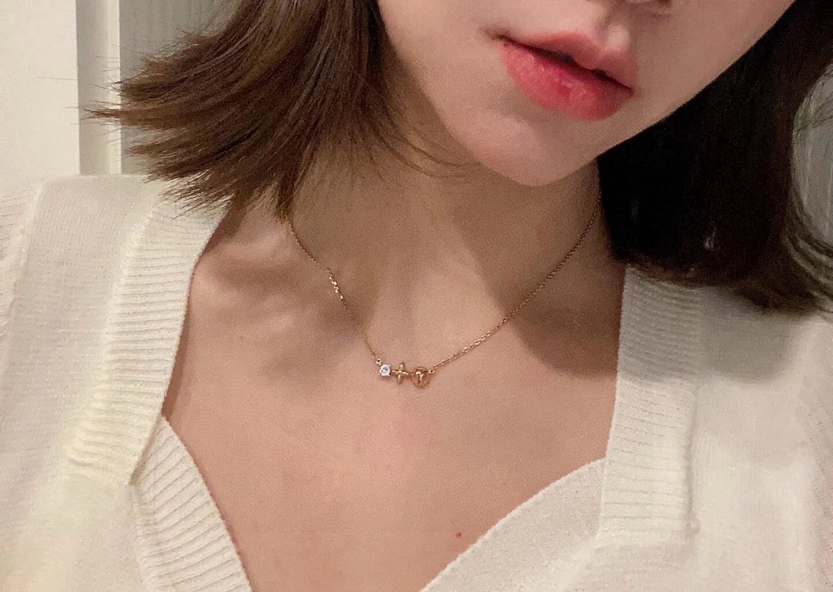 Letter Emblem Pendant Necklace in Polished Metal-Tone – Design 022 styled product view