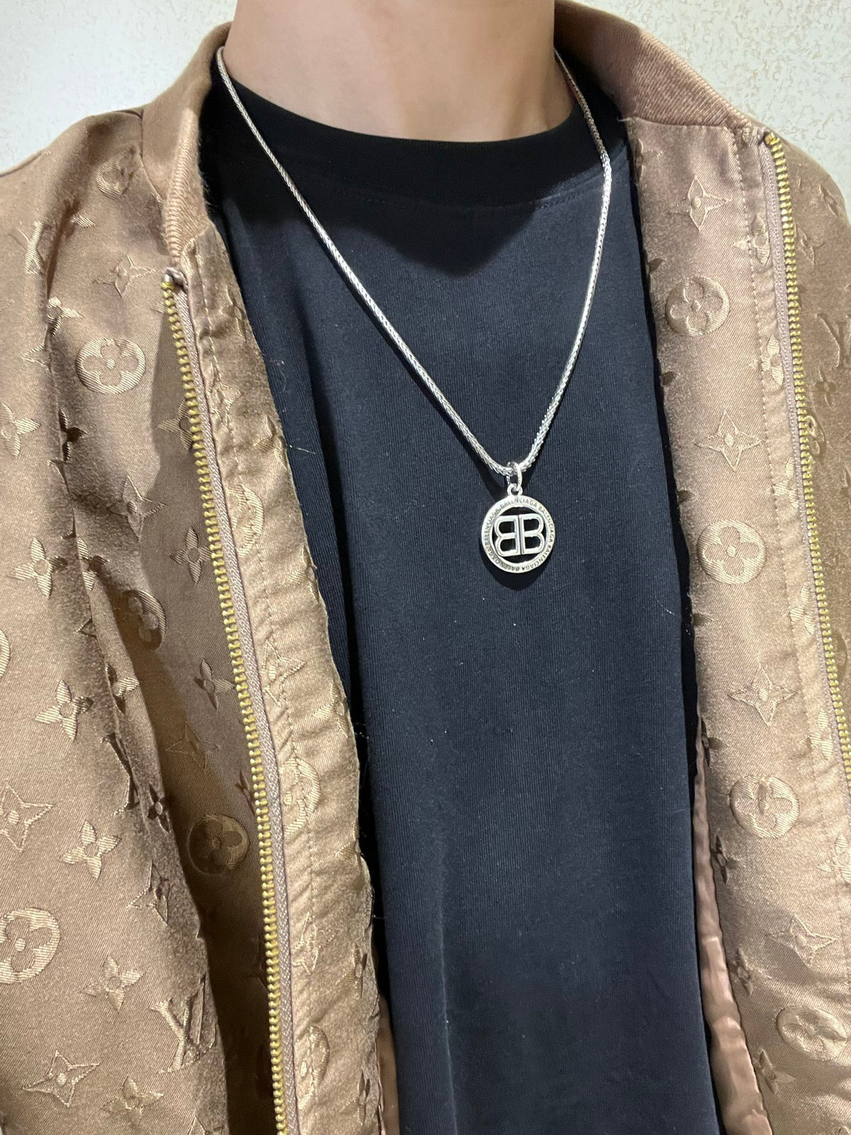 Geometric Emblem Pendant Necklace in Polished Metal-Tone – Vintage Detail – Design 060 main product view