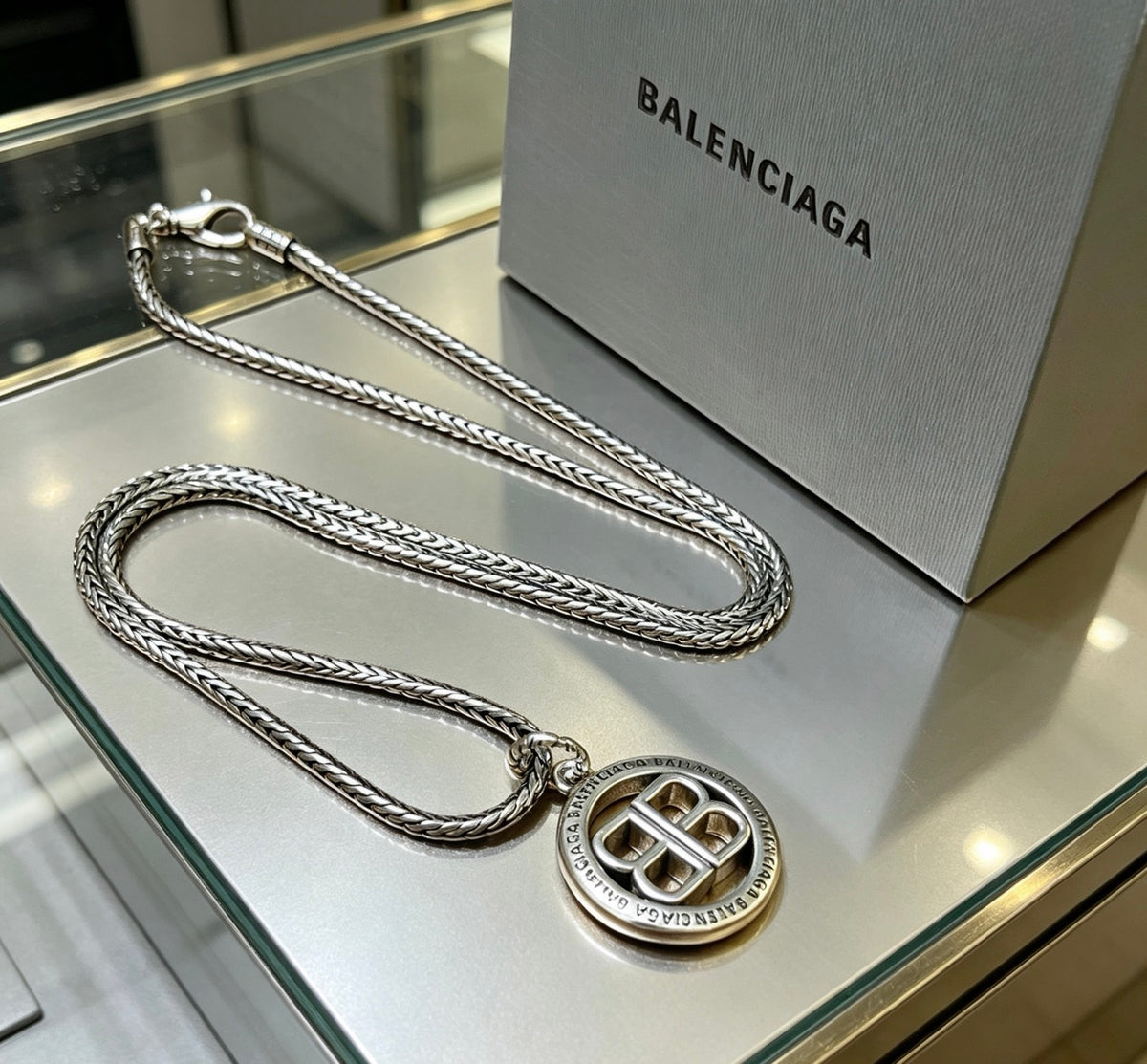 Geometric Emblem Pendant Necklace in Polished Metal-Tone – Vintage Detail – Design 060 main product view