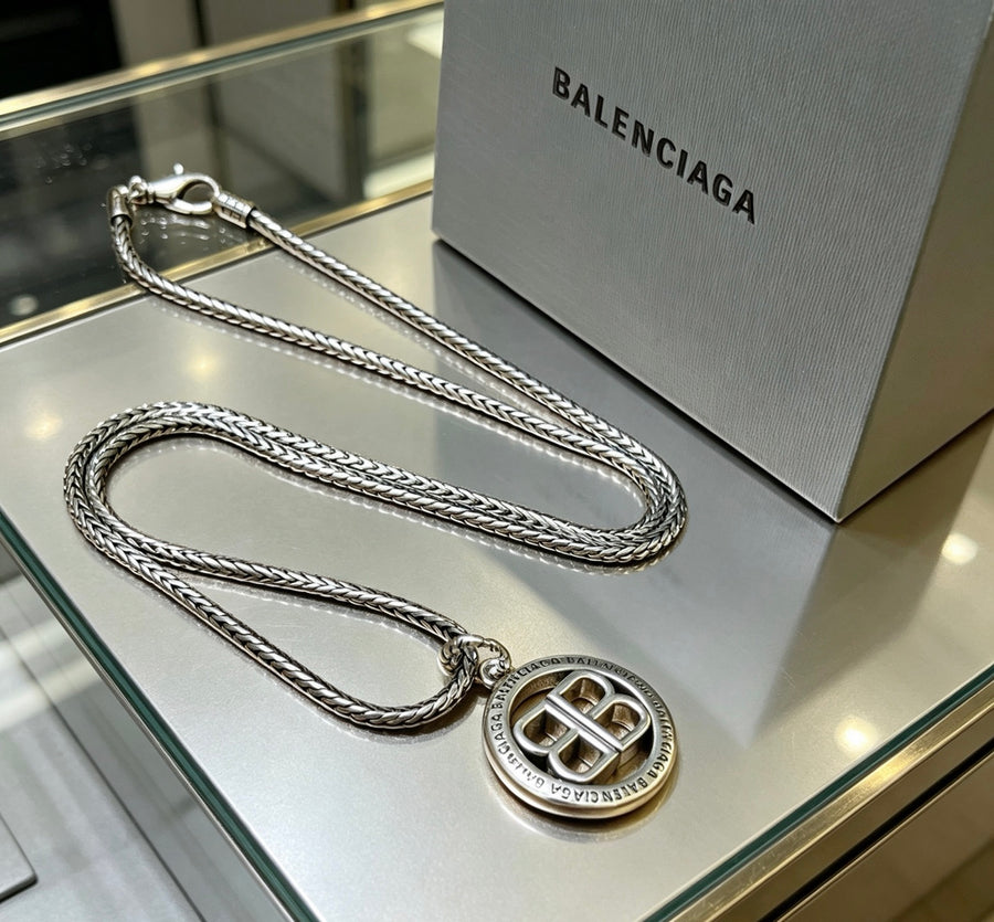 Geometric Emblem Pendant Necklace in Polished Metal-Tone – Vintage Detail – Design 060 main product view