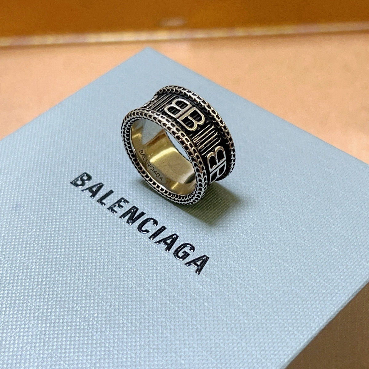 Geometric Emblem Statement Ring in Polished Metal-Tone – Vintage Detail – Design 003 main product view