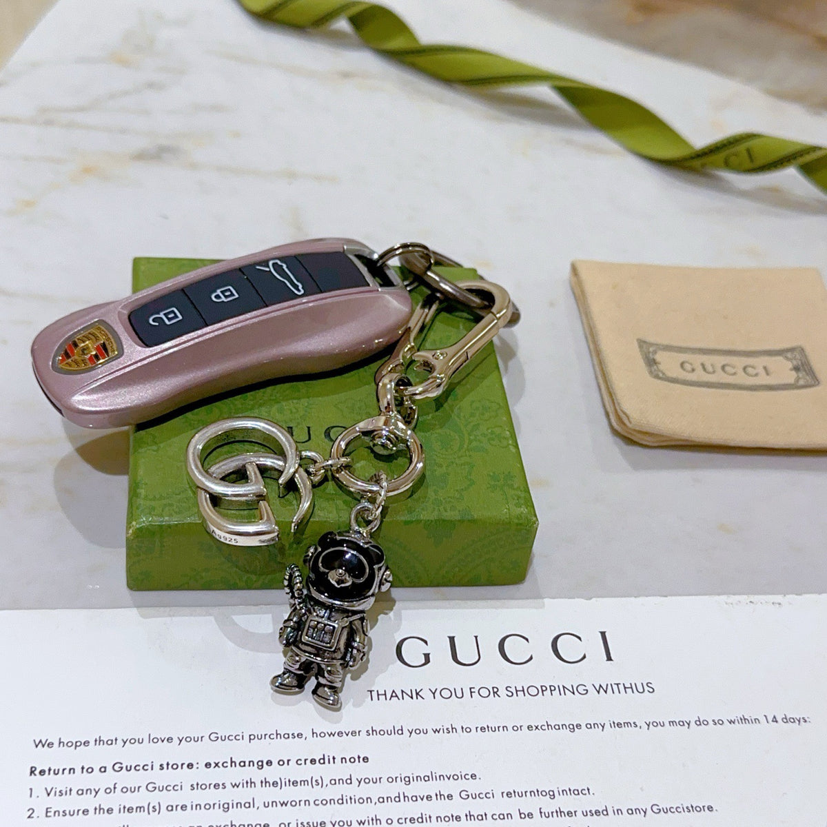 Double-G Emblem Keychain in Polished Metal-Tone – Design 029 styled product view