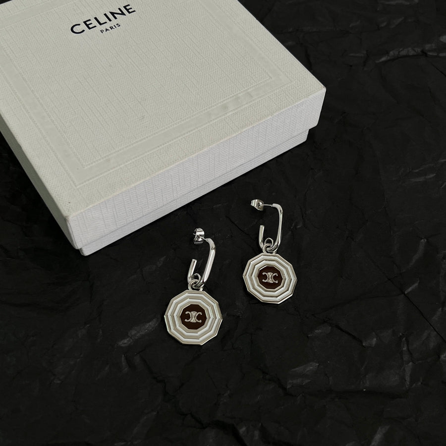 Signature Emblem Stud Earrings in Polished Metal-Tone – Design 02 main product view
