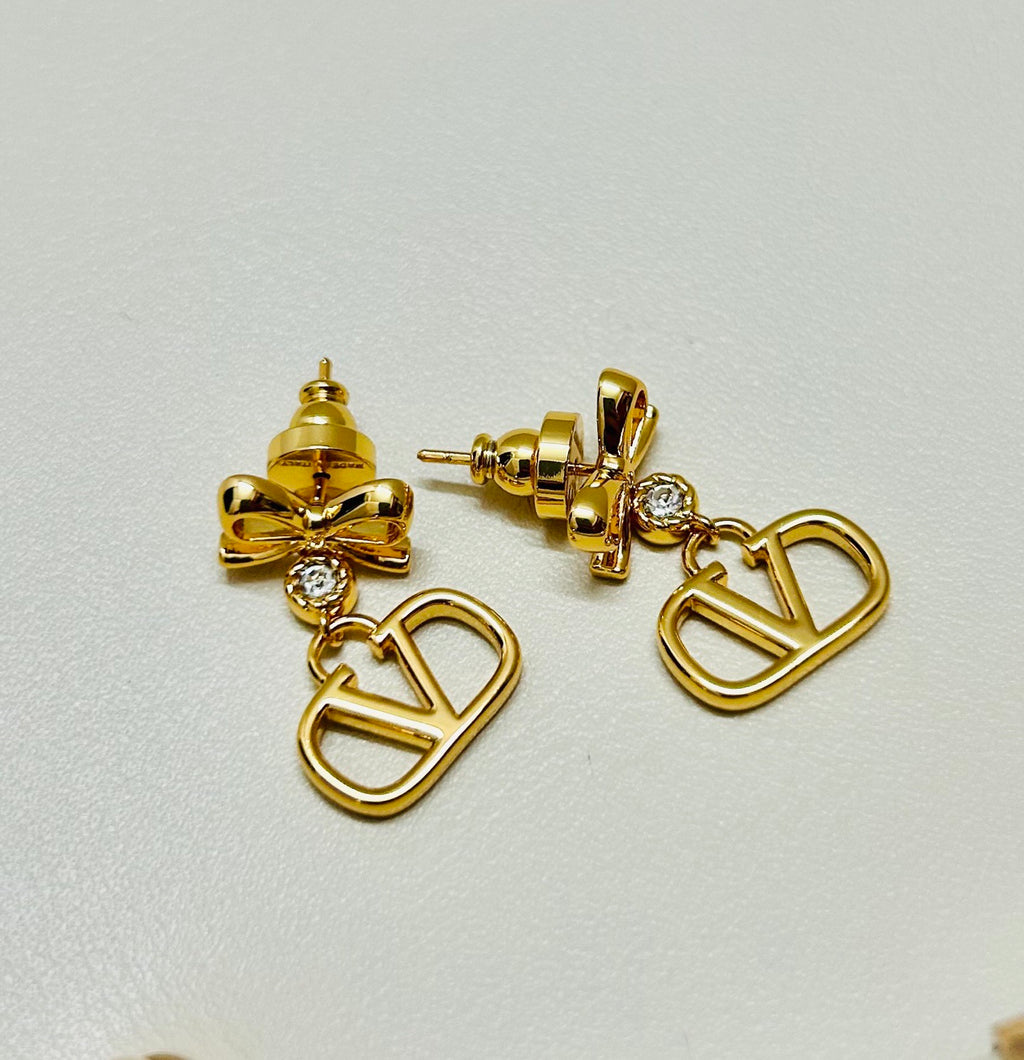 Signature Emblem Stud Earrings in Gold-Tone – Design 16 front view