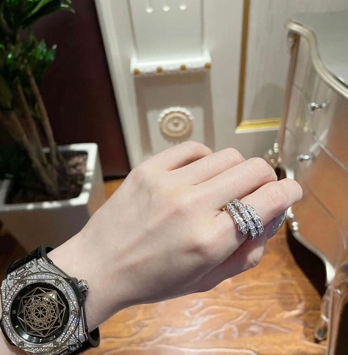 Serpentine Statement Ring in Silver-Tone side detail