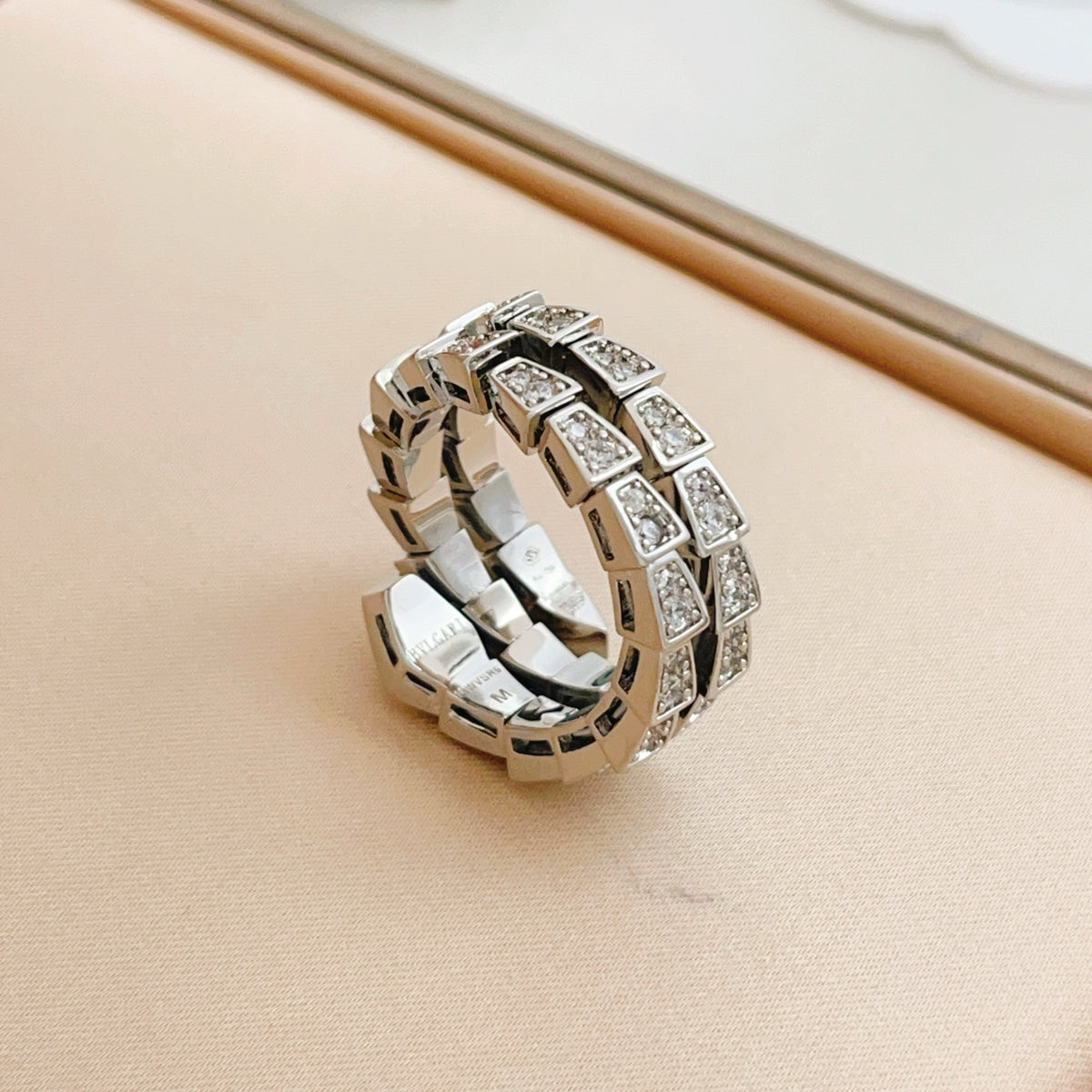 Serpentine Statement Ring in Silver-Tone detail view