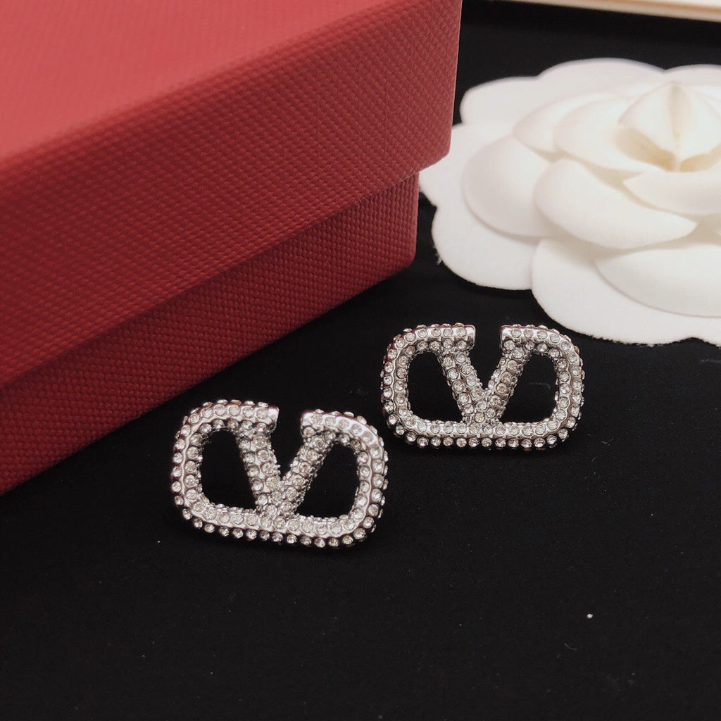 V Emblem Crystal-Accent Stud Earrings – Design 05 front view