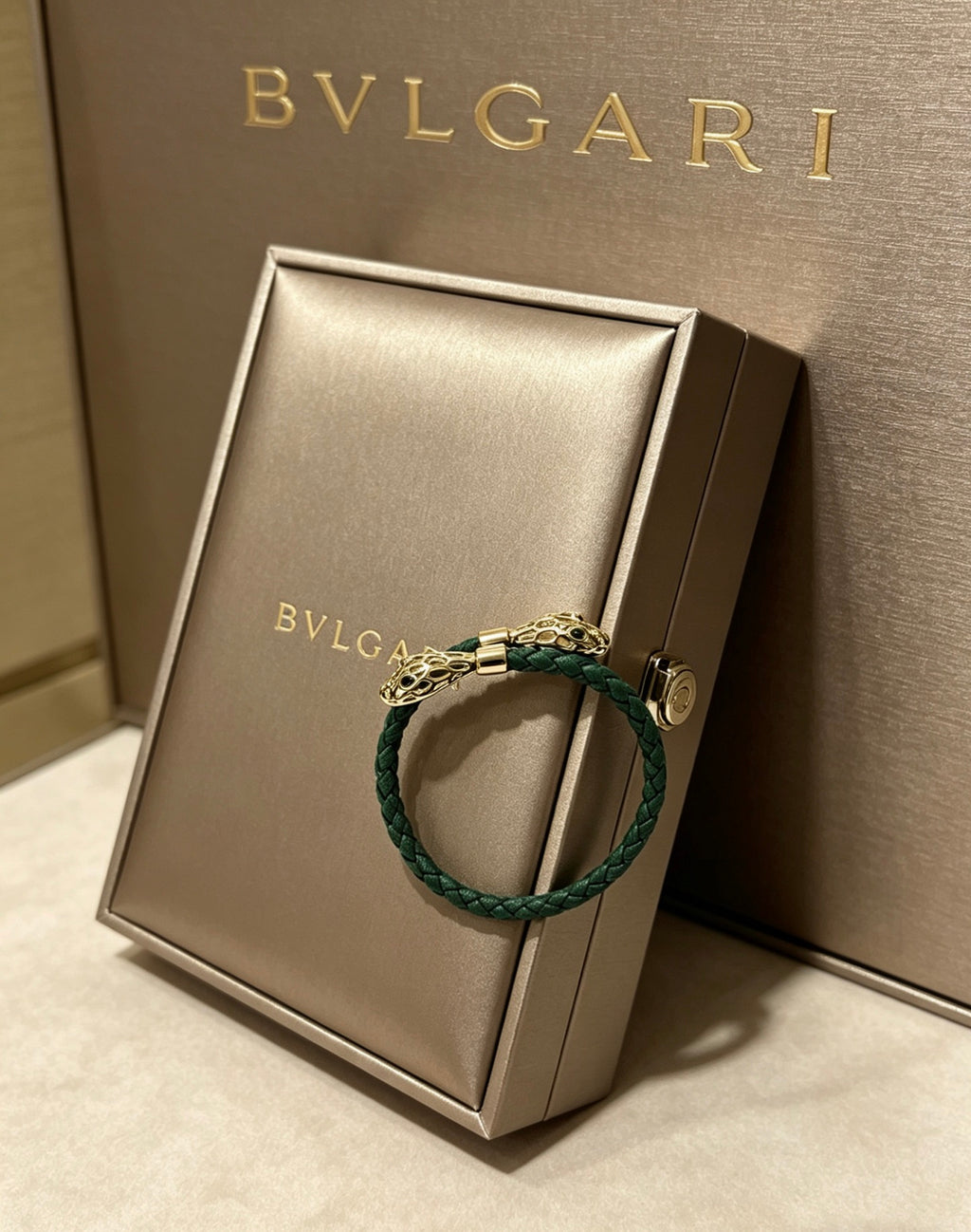 Geometric Emblem Braided Bracelet in Polished Metal-Tone – Design 012 front product view